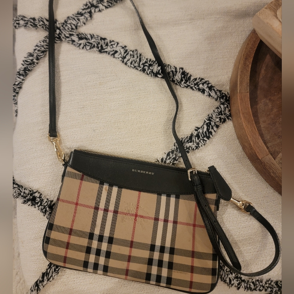 Burberry Beige and Black Check Crossbody Bag